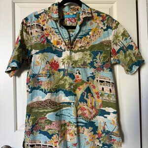 Tori Richard Tropical Scenic Shirt in Blue and Green
